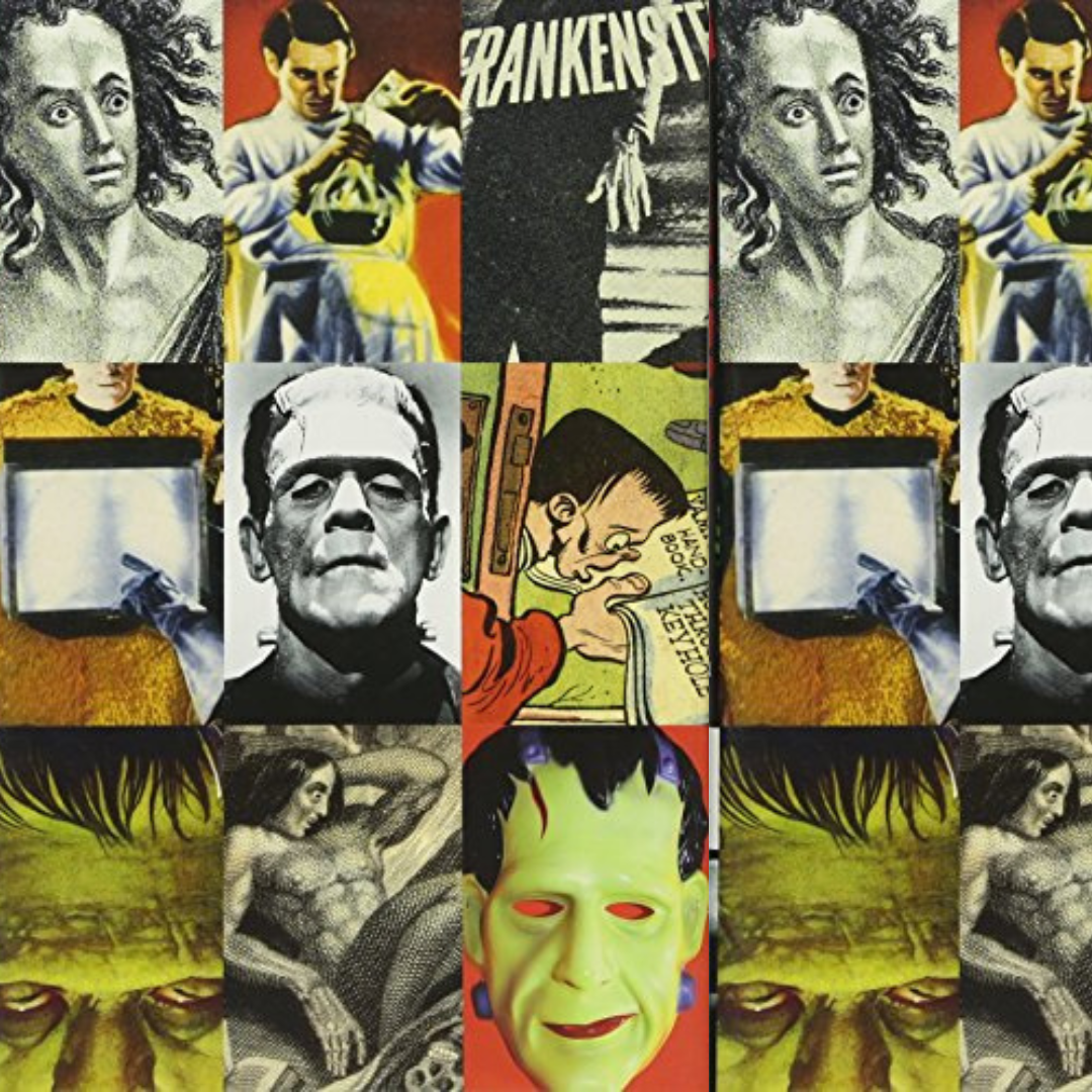 Collage of various pop culture images of Frankenstein